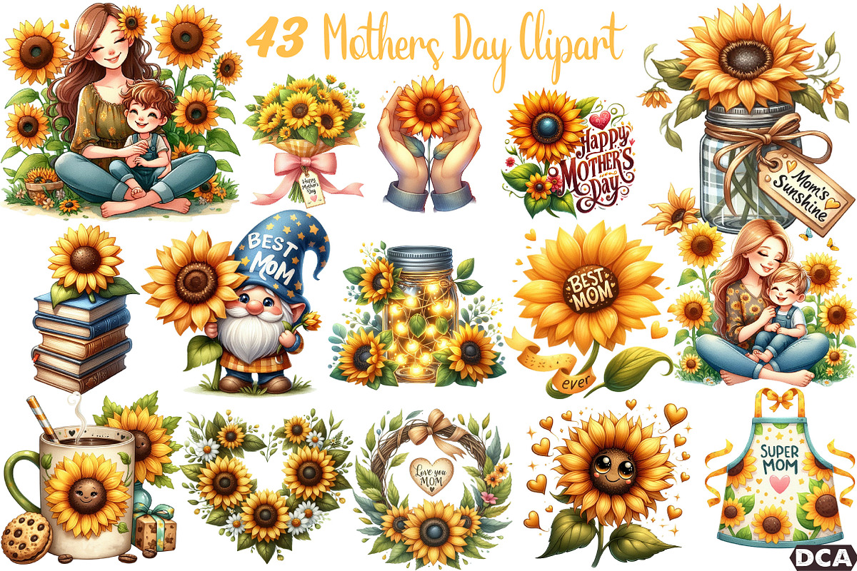 Sunflower Mother's Day Clipart, an Illustration by DreamCafeArt (Photo 1 of 3)