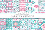 Pink & Teal Aztec Digital Paper, a Pattern Graphic by Avenie Digital (Thumbnail 1 of 4)