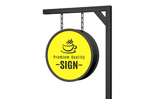 Hanging Storefront Logo Sign Mockup, a Mockup by graphypix