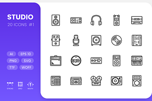 Recording Studio Line Icons