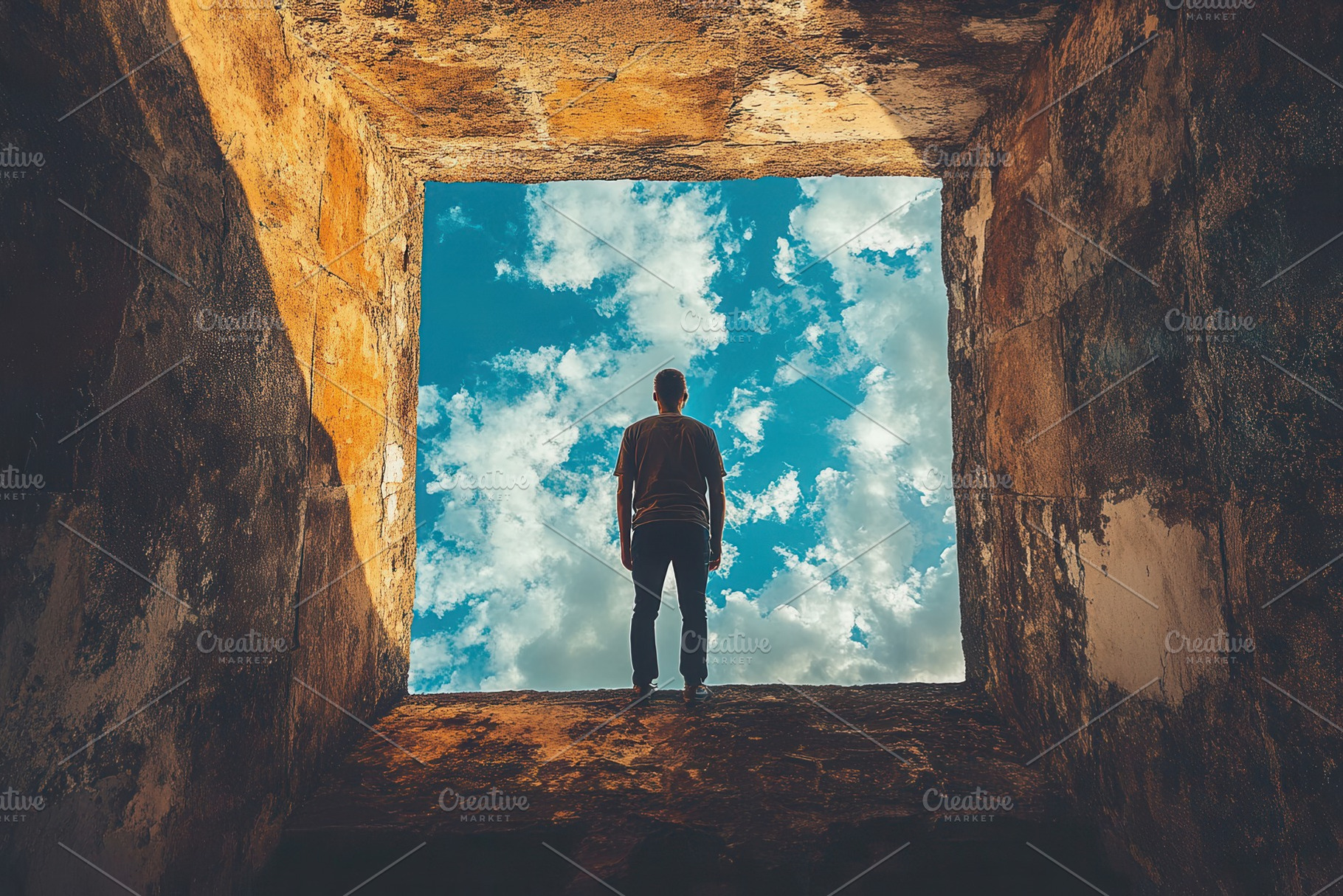 Person stands at the edge of an anci, a Photo by Tanuart