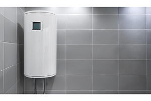 A modern white water heater mounted, an Architecture Photo by Igor Tichonow