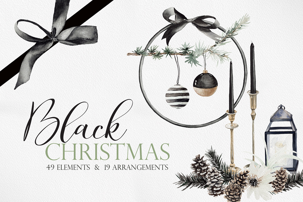 Watercolor clipart - Black Christmas, an Object Illustration by Beigetime (Photo 1 of 9)