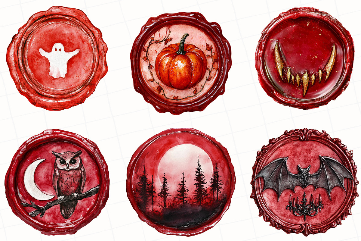Halloween Red Wax Seal Stamp Clipart, an Illustration by OK Design (Photo 5 of 5)