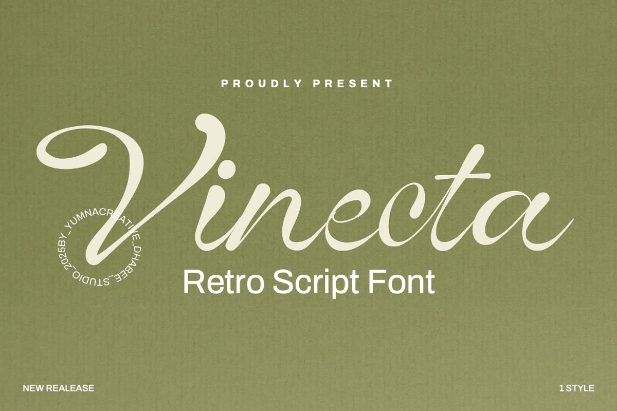 Vinecta - Retro Script Font, a Script Font by Dhabee (Photo 1 of 16)