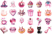 Pink Halloween Clipart, Cute Hallowe, an Illustration by Sublimation Artist (Thumbnail 2 of 6)
