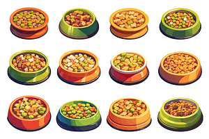 Set of cartoon bowls with dog food, a Food Illustration by LadadikArt