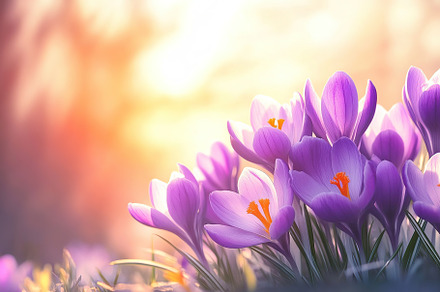 Spring crocus flowers with sun rays, a Nature Photo by AlyaAnd