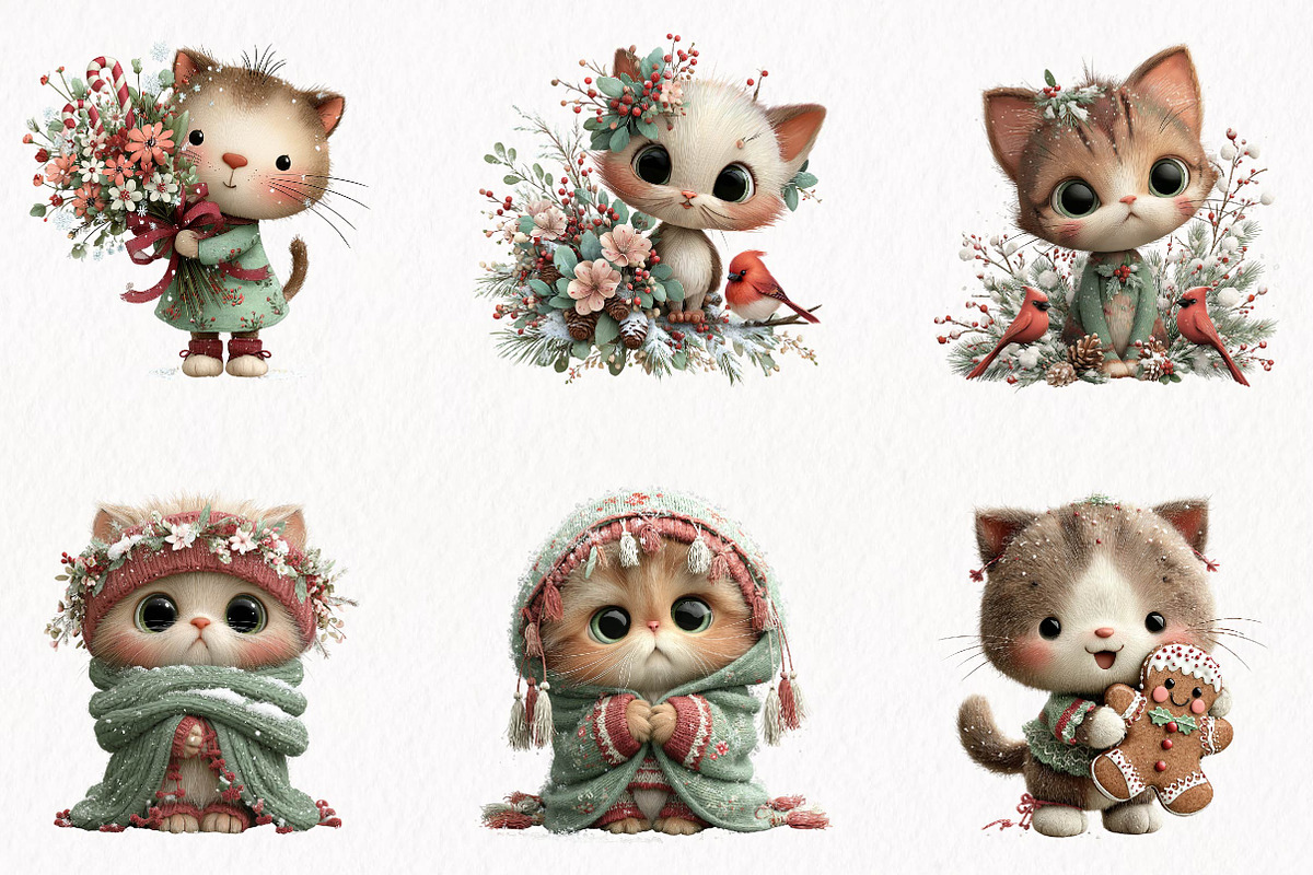 Christmas Cats Clipart Bundle, a Seasonal Illustration by fashionaddict (Photo 3 of 7)