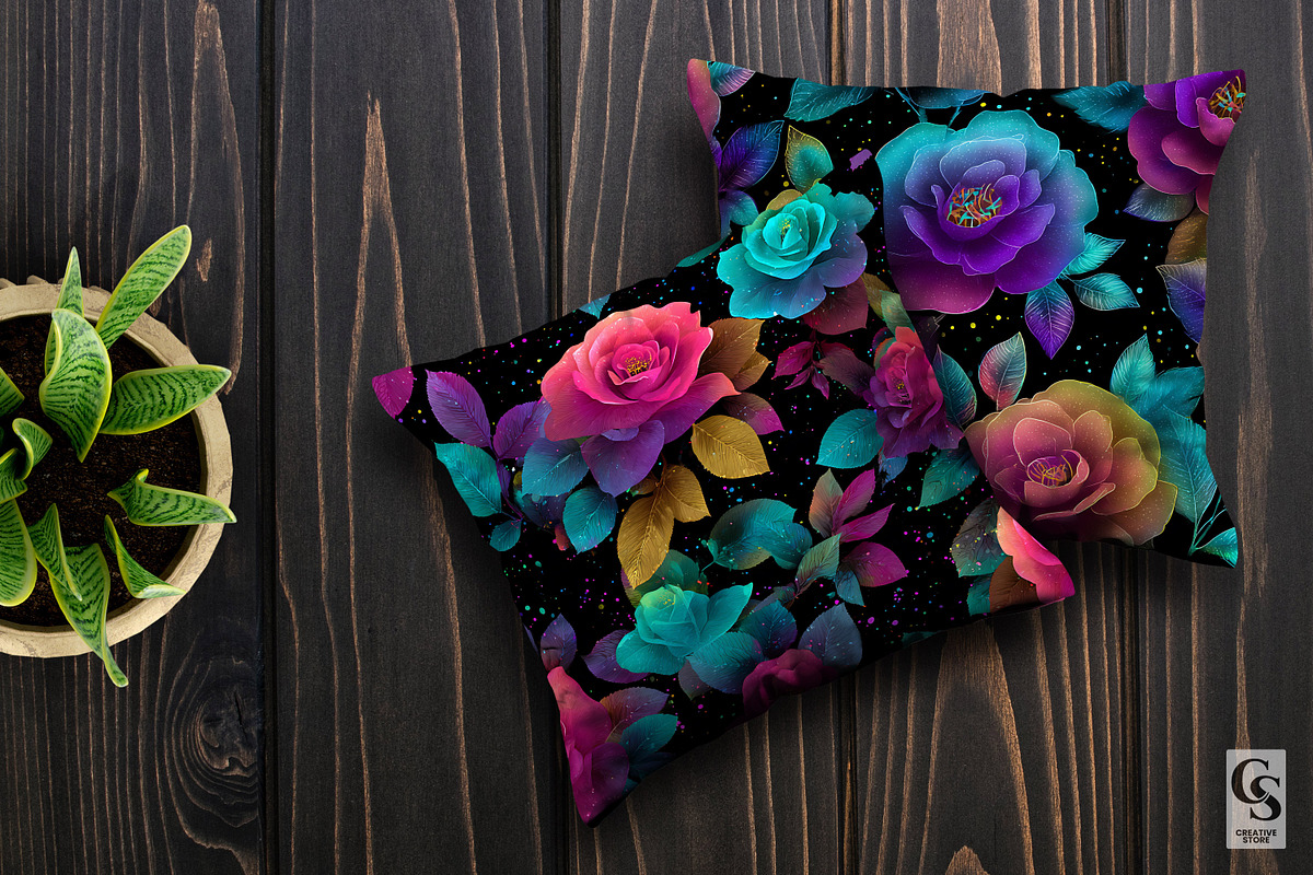 Neon Glowing Rose Flower Pattern, a Pattern Graphic by Creative Store (Photo 3 of 5)
