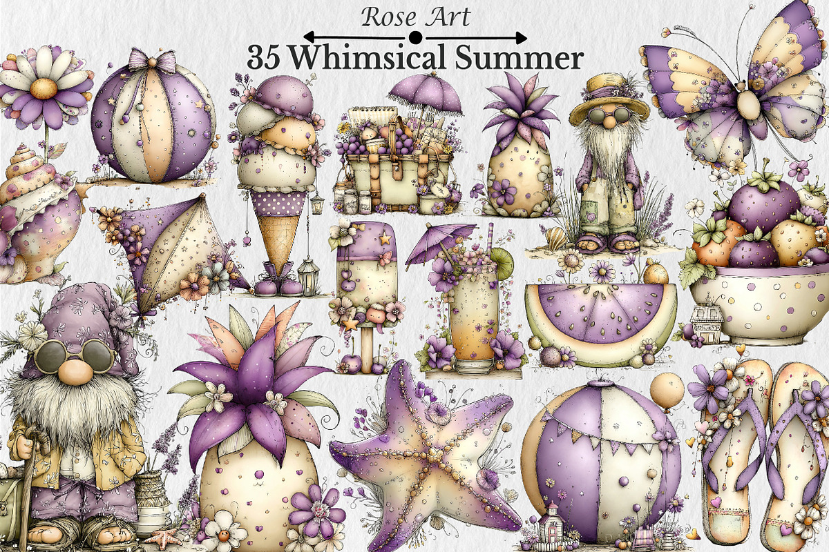 Whimsical Summer Clipart, a Seasonal Illustration by Rose Art (Photo 1 of 6)