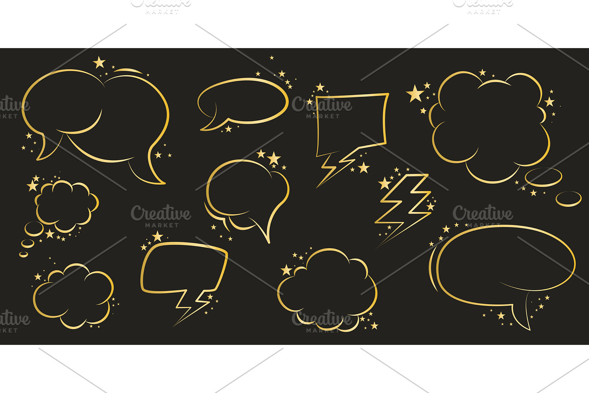 Set of golden speech bubbles and, an Object Illustration by Tati_Kli