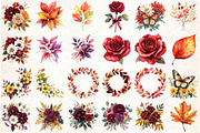 Burgundy Autumn Leaves & Flowers, an Illustration by Libby Wishes (Thumbnail 2 of 7)
