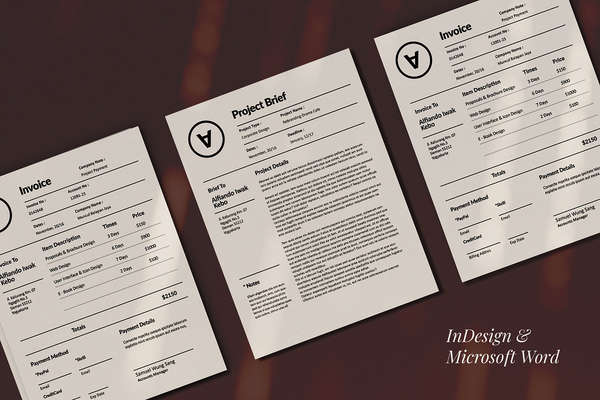 Polem Invoice Template (Indd+MsWord), a Stationery Template by Visuel Colonie® (Photo 2 of 3)