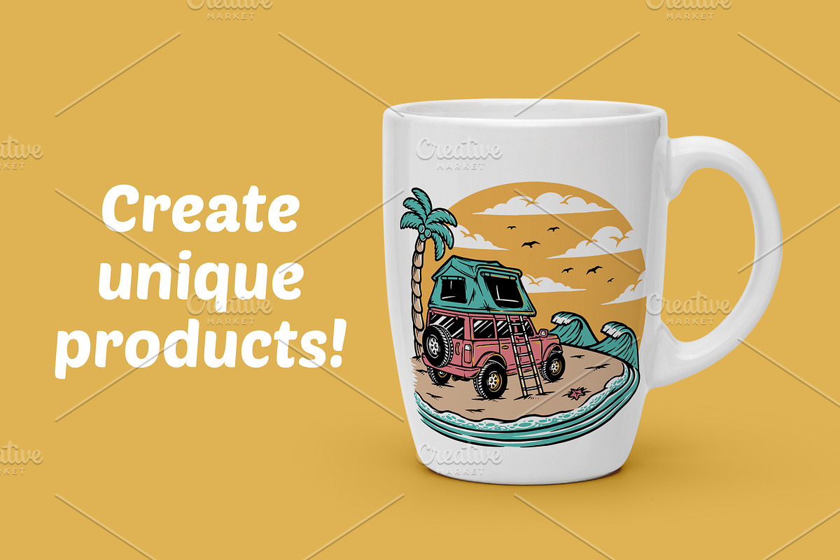 Camping on the beach illustration, a Transportation Illustration by gunaonedesign (Photo 2 of 5)