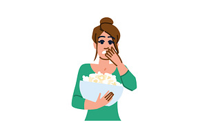 Shocked woman watching horror movie, a Person Illustration by pikepicture