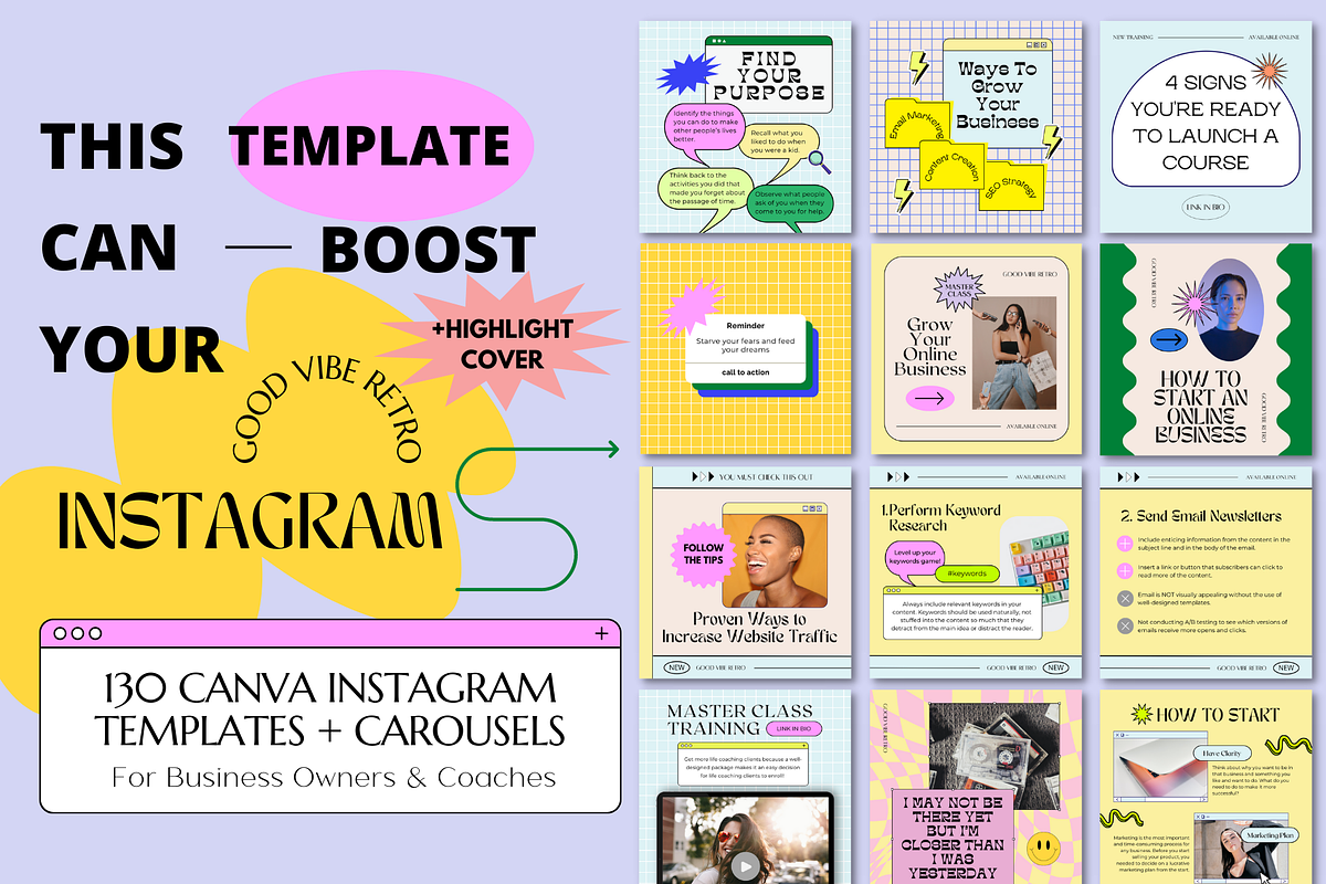 Retro Canva Instagram Booster Pack, a Social Media Template by Guavamelo Studio (Photo 1 of 15)