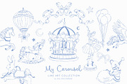 My carousel vintage Blue Line art, a Decorative Illustration by Grace Noboa Illustrations (Thumbnail 1 of 6)