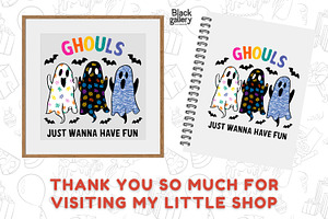 Retro Halloween Ghouls PNG