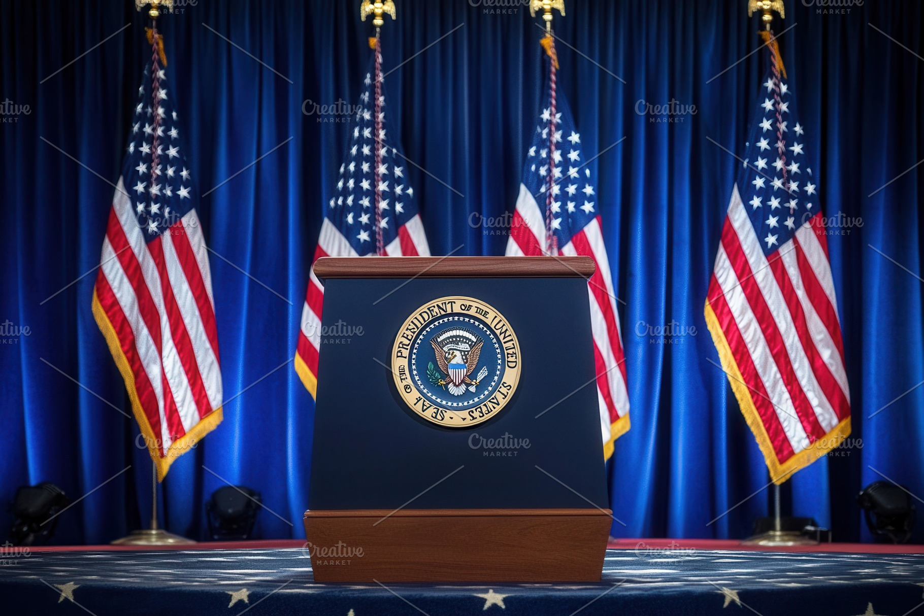 Podium with a presidential seal, a Photo by Pavel_design