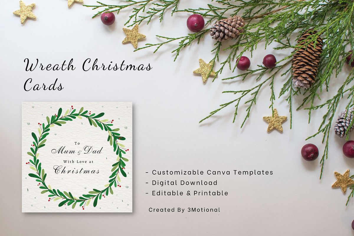 8 Wreath Christmas Cards Canva, a Card Template by 3Motional (Photo 9 of 11)