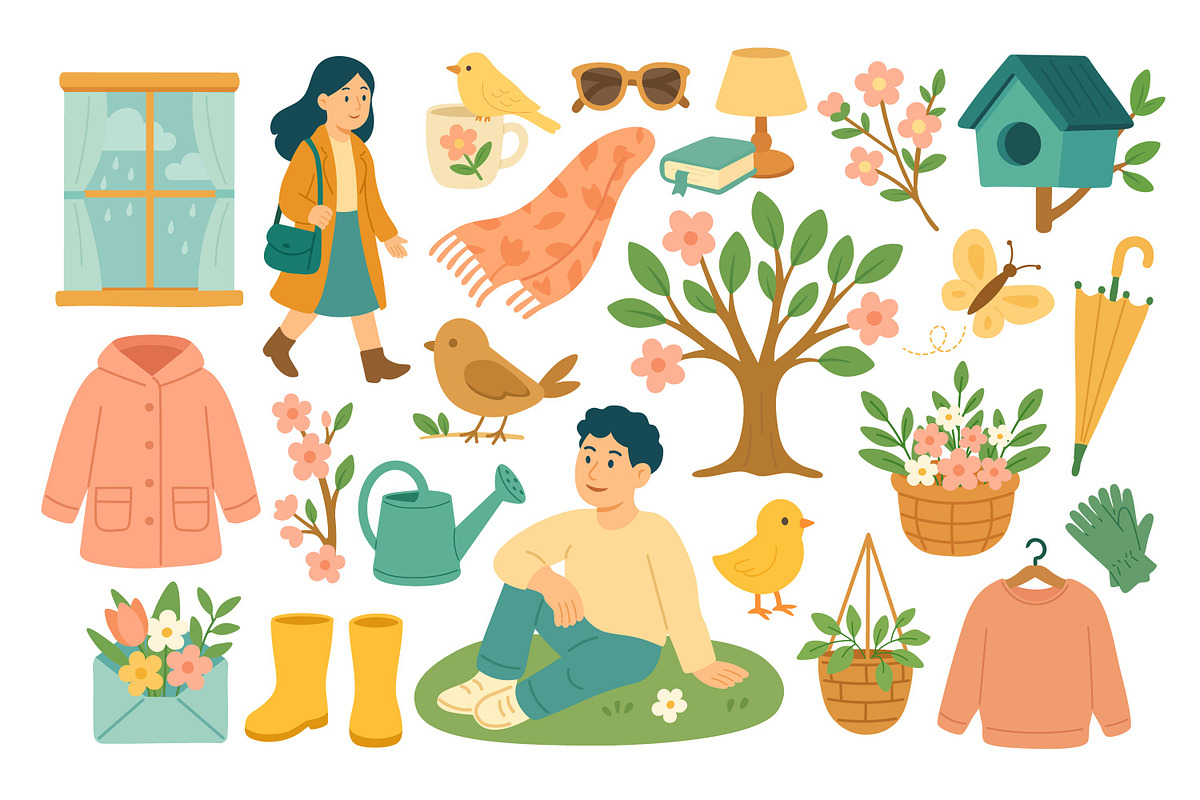 Spring Doodle Set, a Seasonal Illustration by ananastya (Photo 2 of 5)
