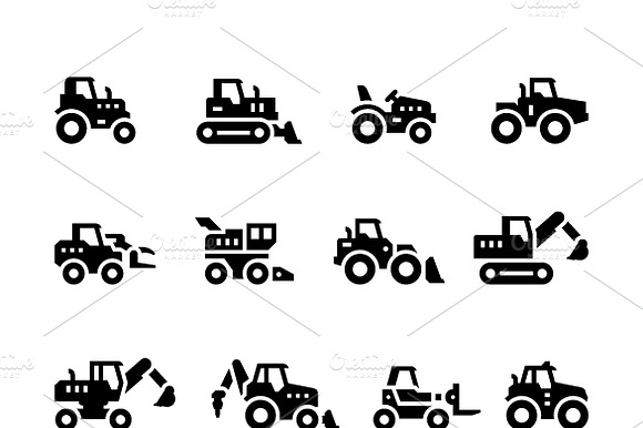 Set Icons Of Tractors