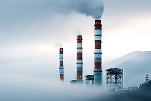 Industrial smokestacks emitting, an Industrial Photo by MistyDay
