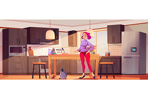 Cartoon woman in kitchen with pot, an Object Illustration by art PVP - market