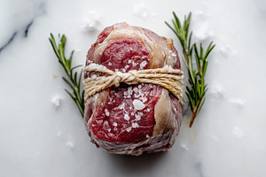 Freshly prepared cut of meat tied wi, a Photo by Tanuart