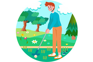 Man play golf in park enjoy fresh, an Illustration by vectorpointstudio
