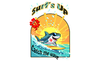 Shark Surf and Sun Fun, an Animal Illustration by Sharon Schwalbe