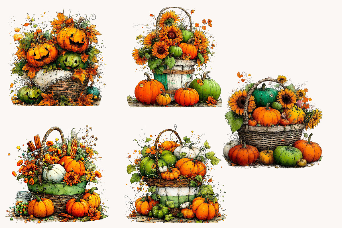 Whimsical Halloween Pumpkin Clipart, a Seasonal Illustration by Designworld (Photo 3 of 7)