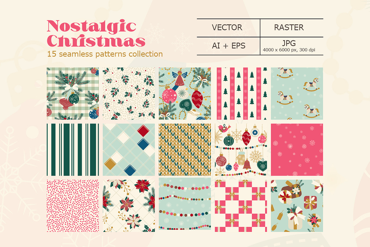 Retro Christmas Seamless Patterns, a Pattern Graphic by Svetlana Lerie (Photo 2 of 9)