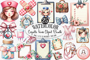 Watercolor Coquette Nurse Clipart, an Illustration by Designking (Thumbnail 1 of 4)