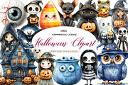 Watercolor Halloween Clipart, an Illustration by CreationArt (Thumbnail 1 of 5)