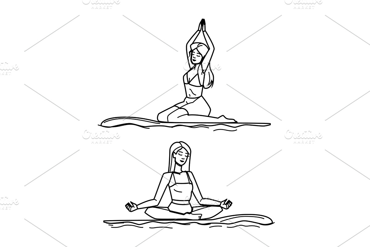 stand paddle board yoga vector, a Person Illustration by pikepicture