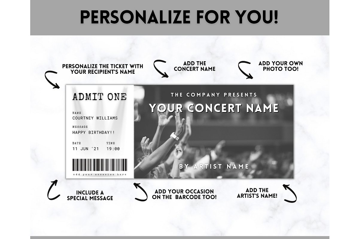 Editable Concert Ticket Template, a Templates & Theme by Templatables (Photo 3 of 7)