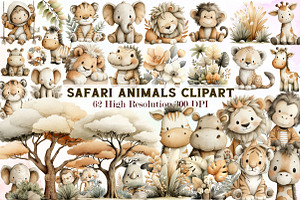 Safari animals watercolor clipart, an Illustration by Sublimation Artist