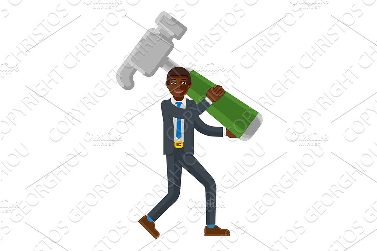 Black Business Man Holding Hammer, a Person Illustration by Christos Georghiou