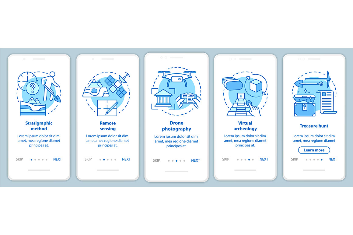 Archeology methods mobile app pages, a Templates & Theme by IMG Visuals