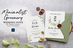 Minimalist Greenery Wedding Suite, an Invitation Template by BlueRobinDesignShop