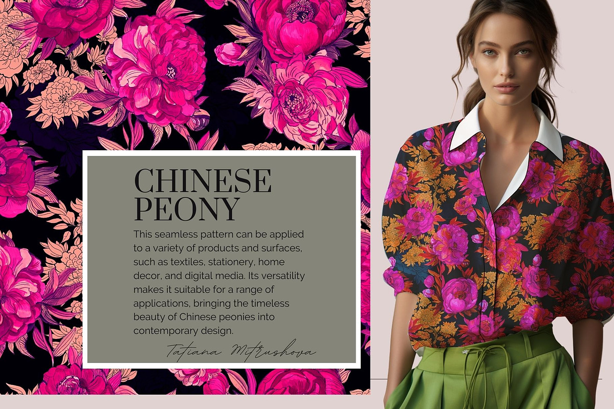 CHINESE PEONY Pattern, a Pattern Graphic by MitrushovaArt (Photo 10 of 10)