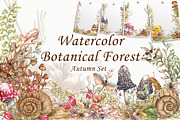 Watercolor Botanical Forest Set, an Animal Illustration by BarvArt (Thumbnail 1 of 20)