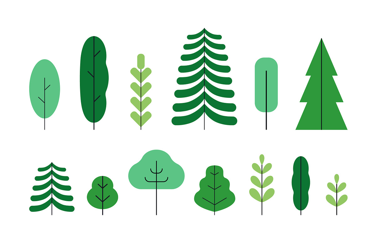 Forest trees, green plants set, a Decorative Illustration by Good Studio (Photo 1 of 3)