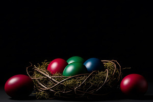 Colorful easter eggs in a natural tw, a Holiday Photo by Artonix