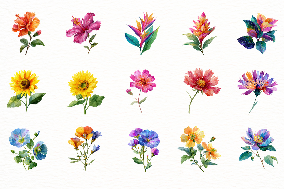 Watercolor Floral Summer Clipart, an Illustration by Designworld (Photo 5 of 6)