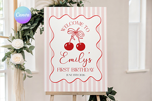Cherry on Top 1st Bday Welcome Sign, a Templates & Theme by VeliusCreativeStudio