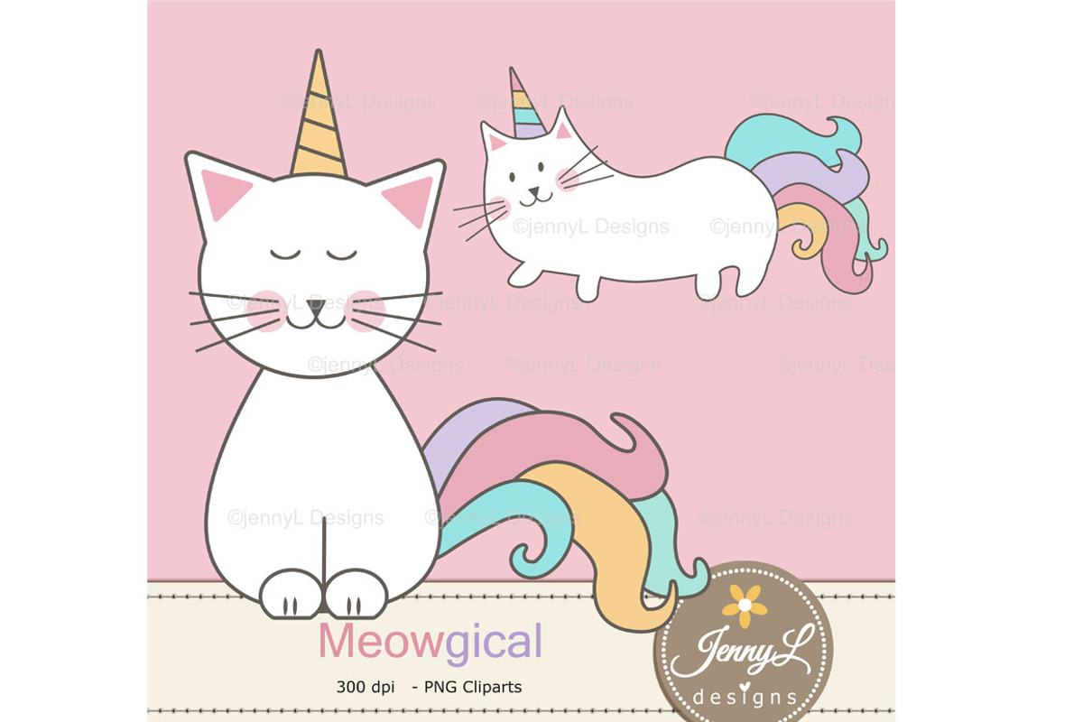 Caticorn Cat Digital Paper & Clipart, a Pattern Graphic by JennyL Designs (Photo 3 of 8)
