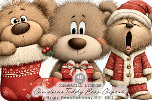 Christmas Teddy Bear Clipart, an Illustration by Sublimation Artist